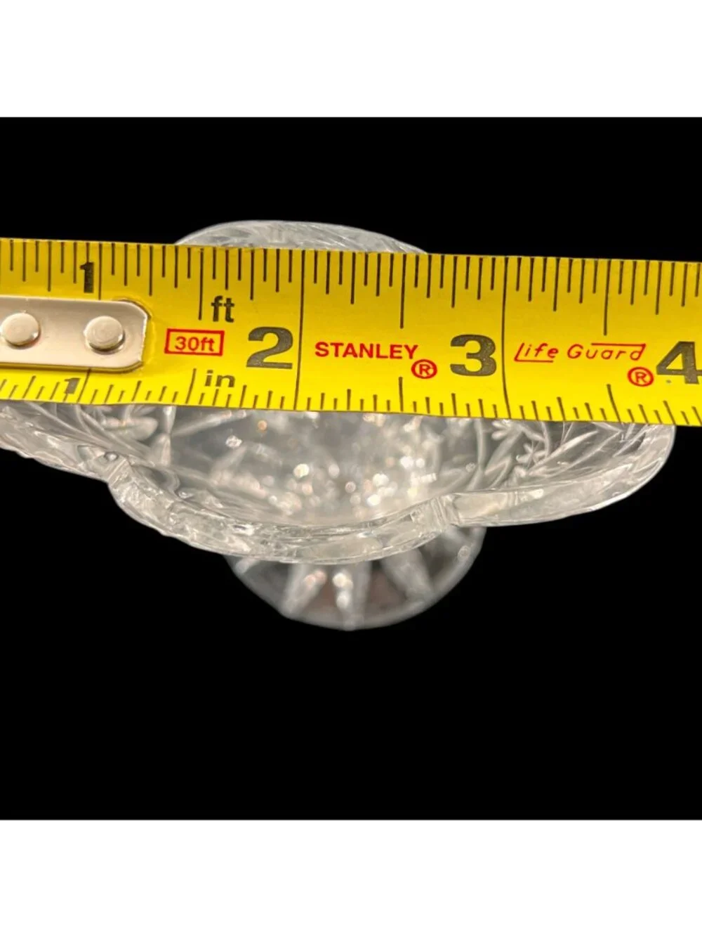 Vintage Cut Crystal Fan Vase Starburst Scalloped Footed Clear 4.5 inch MCM
